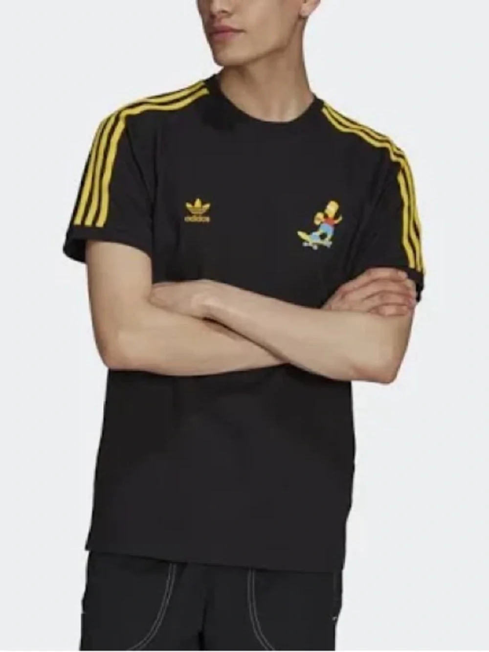 adidas Black Tee with Yellow Stripe & Bart Simpson Skate Graphic - Picture 2 of 7